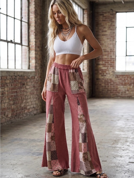 J.Her Pants - NWT J.Her Granny Tile Patchwork Boho Festival Wide Leg Flare Pants